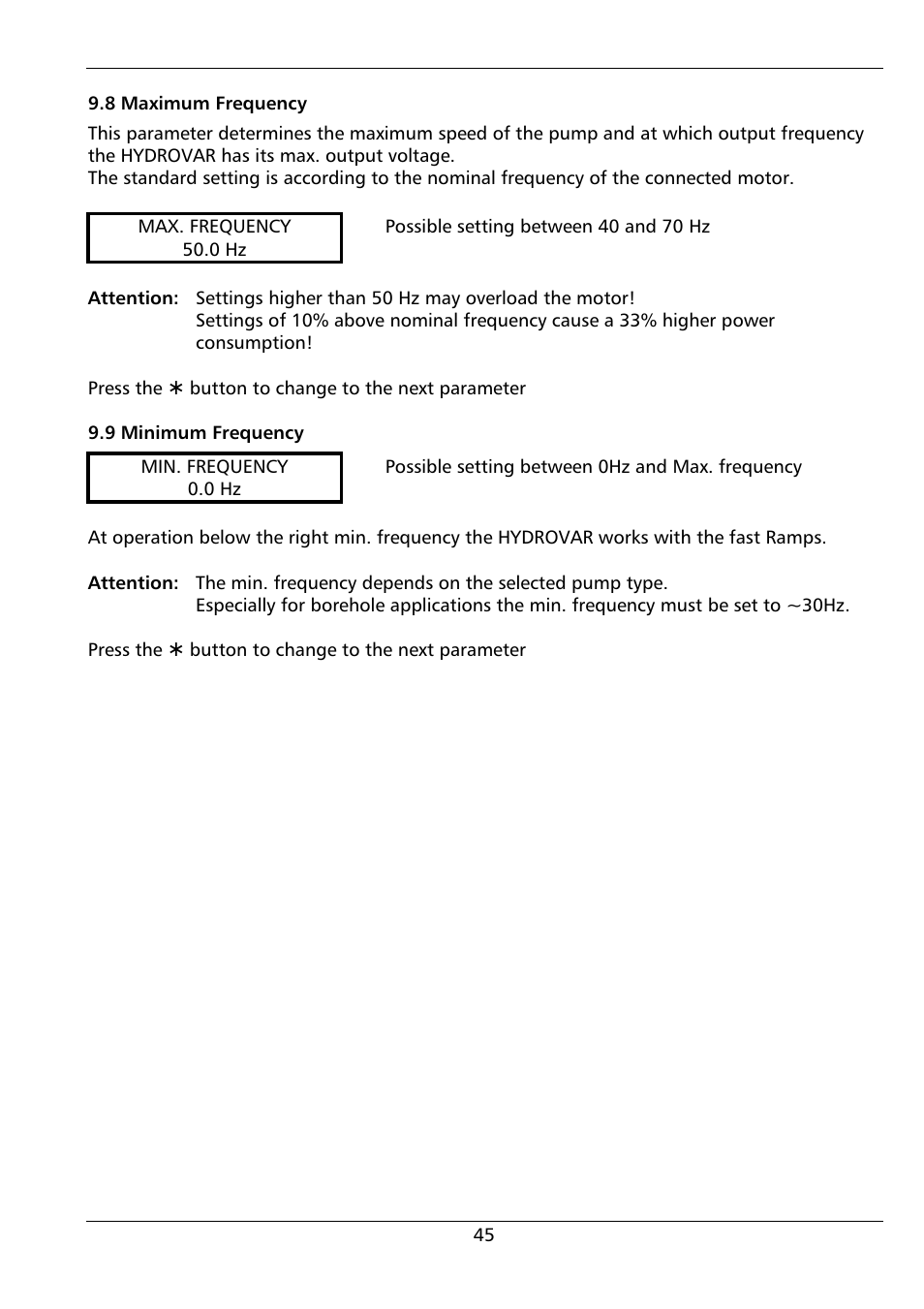 Xylem HYDROVAR (HV2.1 - 3.45) User Manual | Page 45 / 72