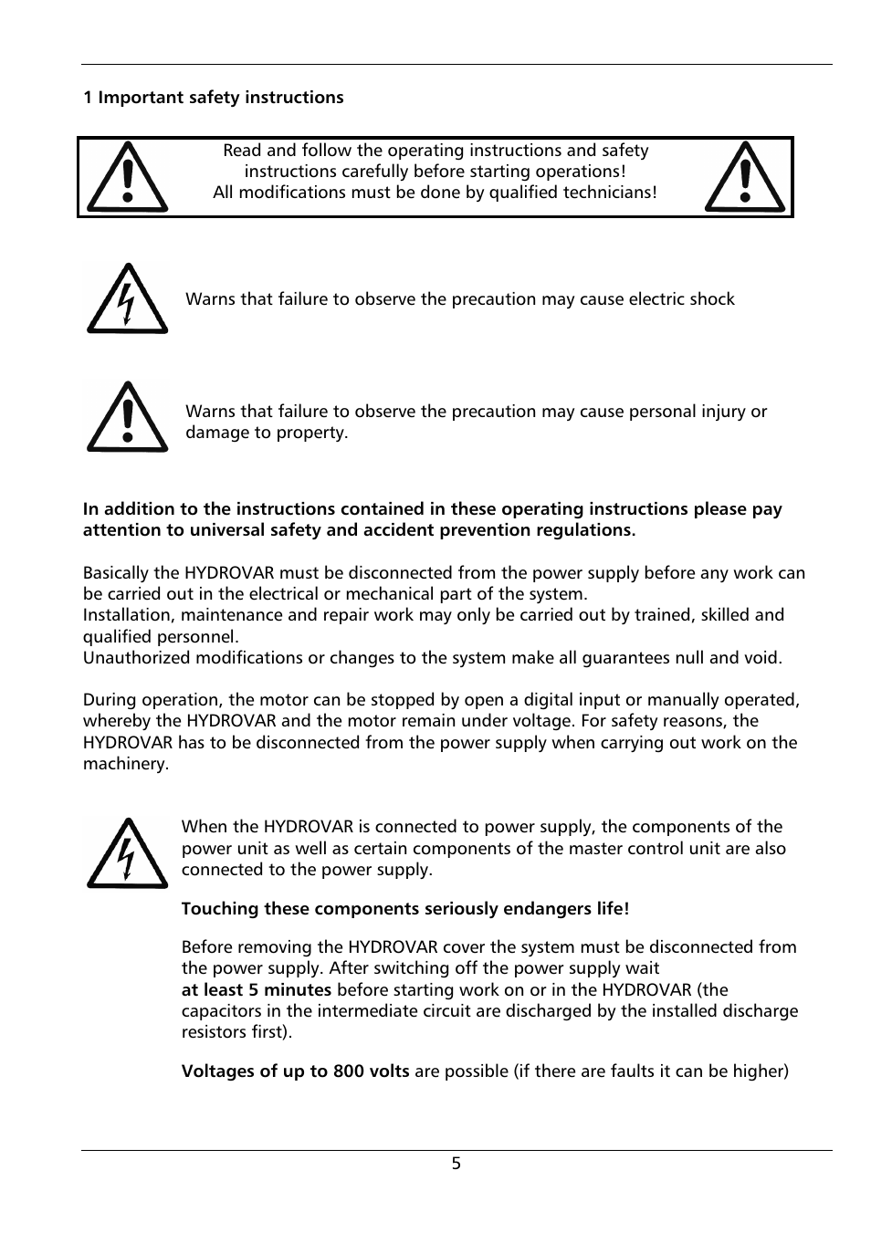 Xylem HYDROVAR (HV2.1 - 3.45) User Manual | Page 5 / 72
