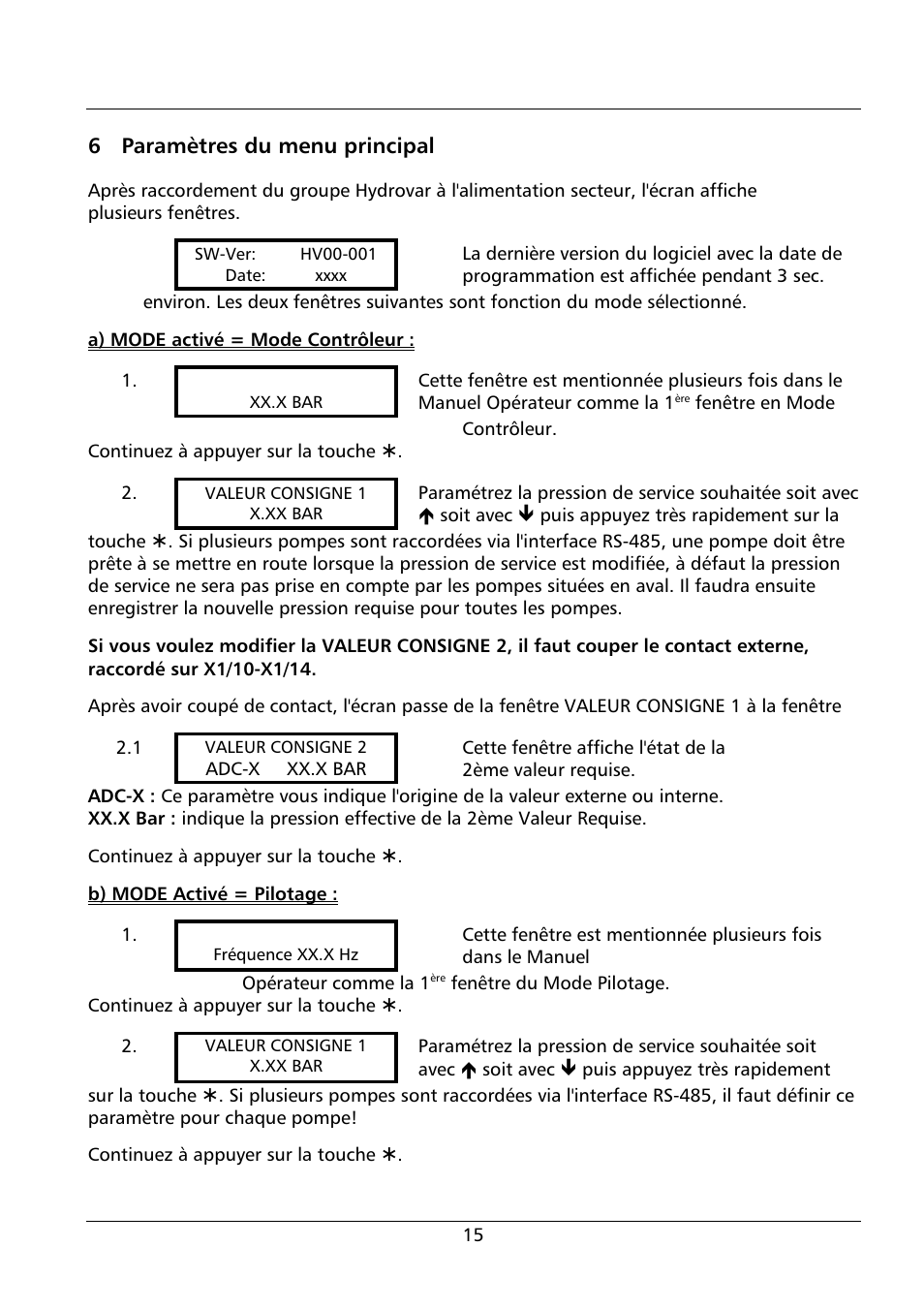 6 paramètres du menu principal | Xylem HYDROVAR Smart User Manual | Page 101 / 128