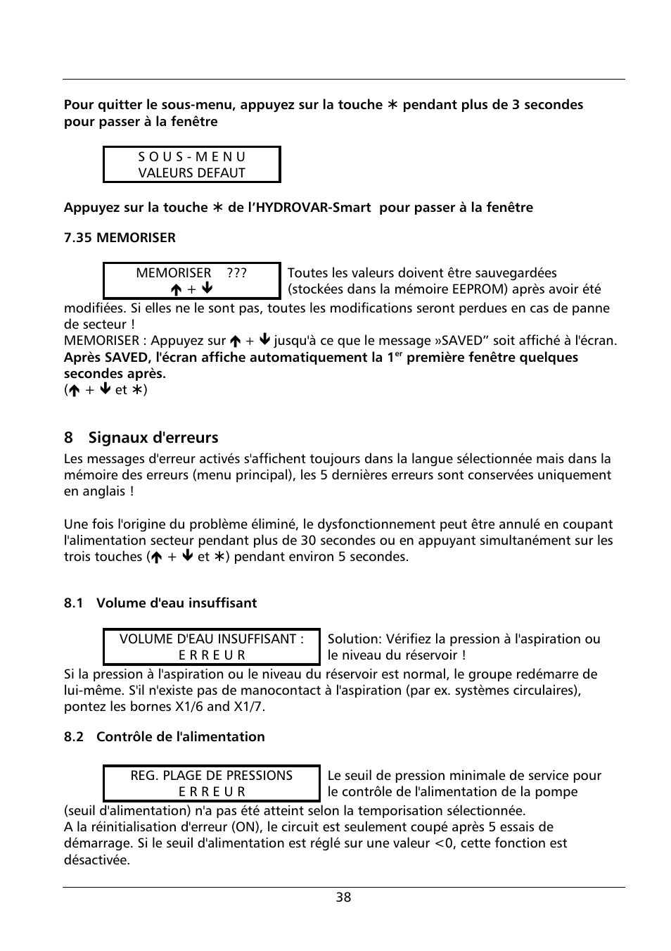 8 signaux d'erreurs | Xylem HYDROVAR Smart User Manual | Page 124 / 128