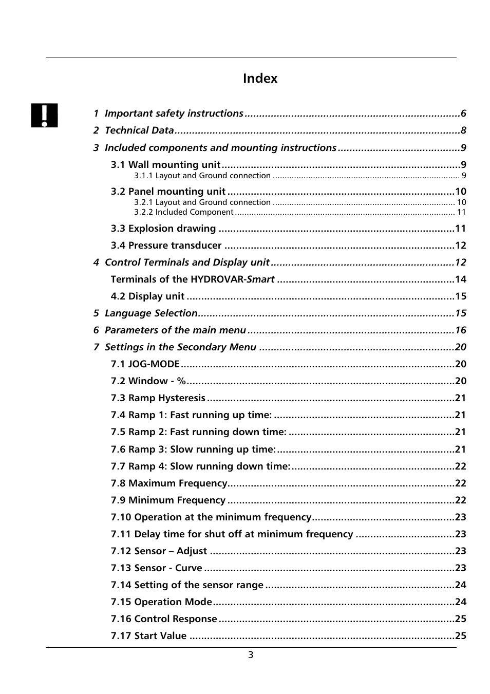 Index | Xylem HYDROVAR Smart User Manual | Page 3 / 128