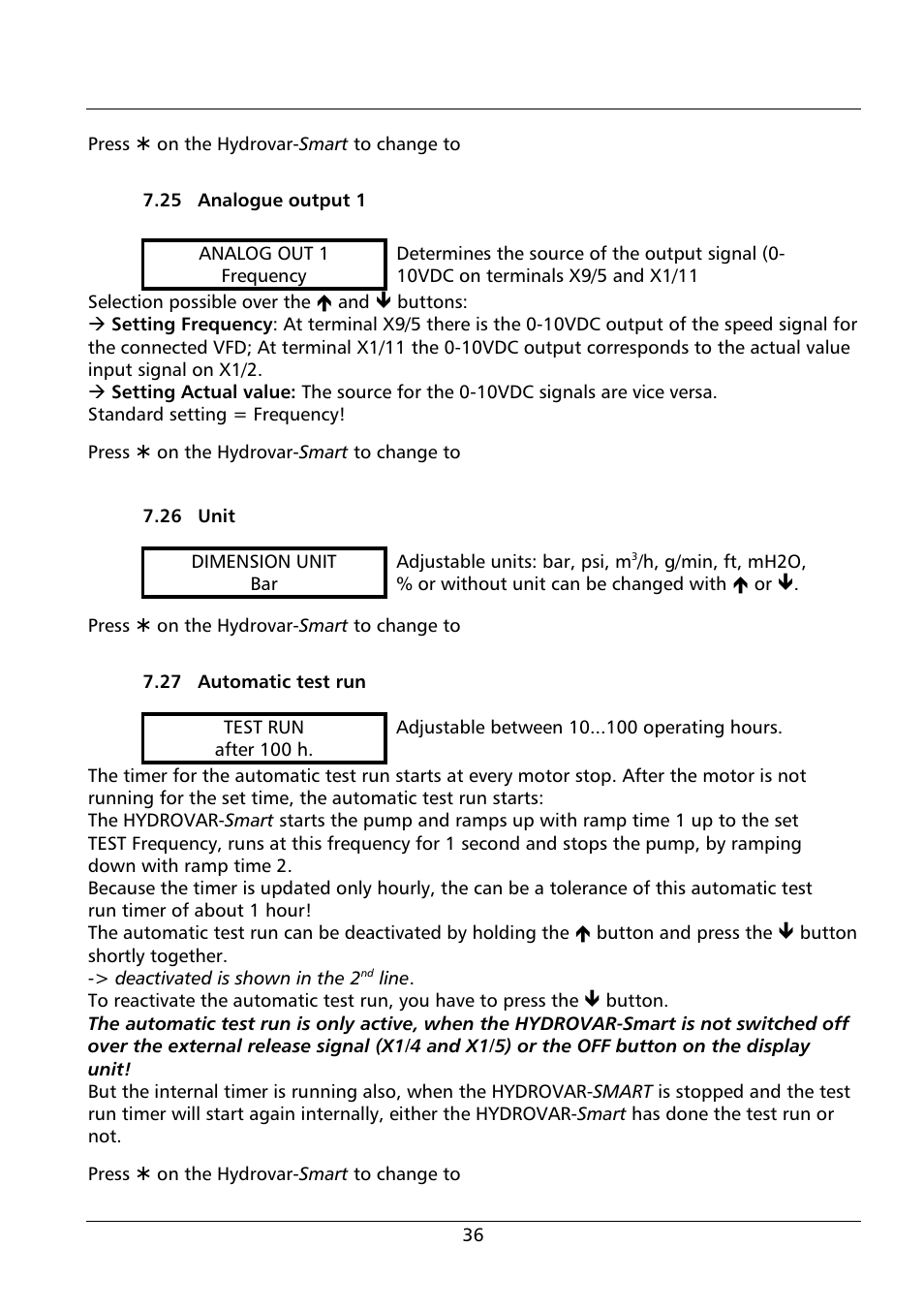 Xylem HYDROVAR Smart User Manual | Page 36 / 128