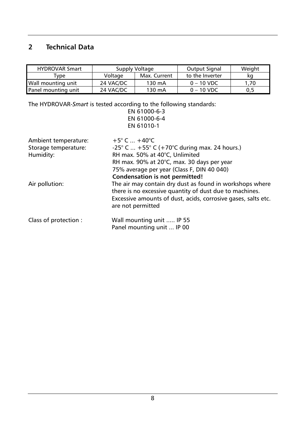 2technical data | Xylem HYDROVAR Smart User Manual | Page 8 / 128