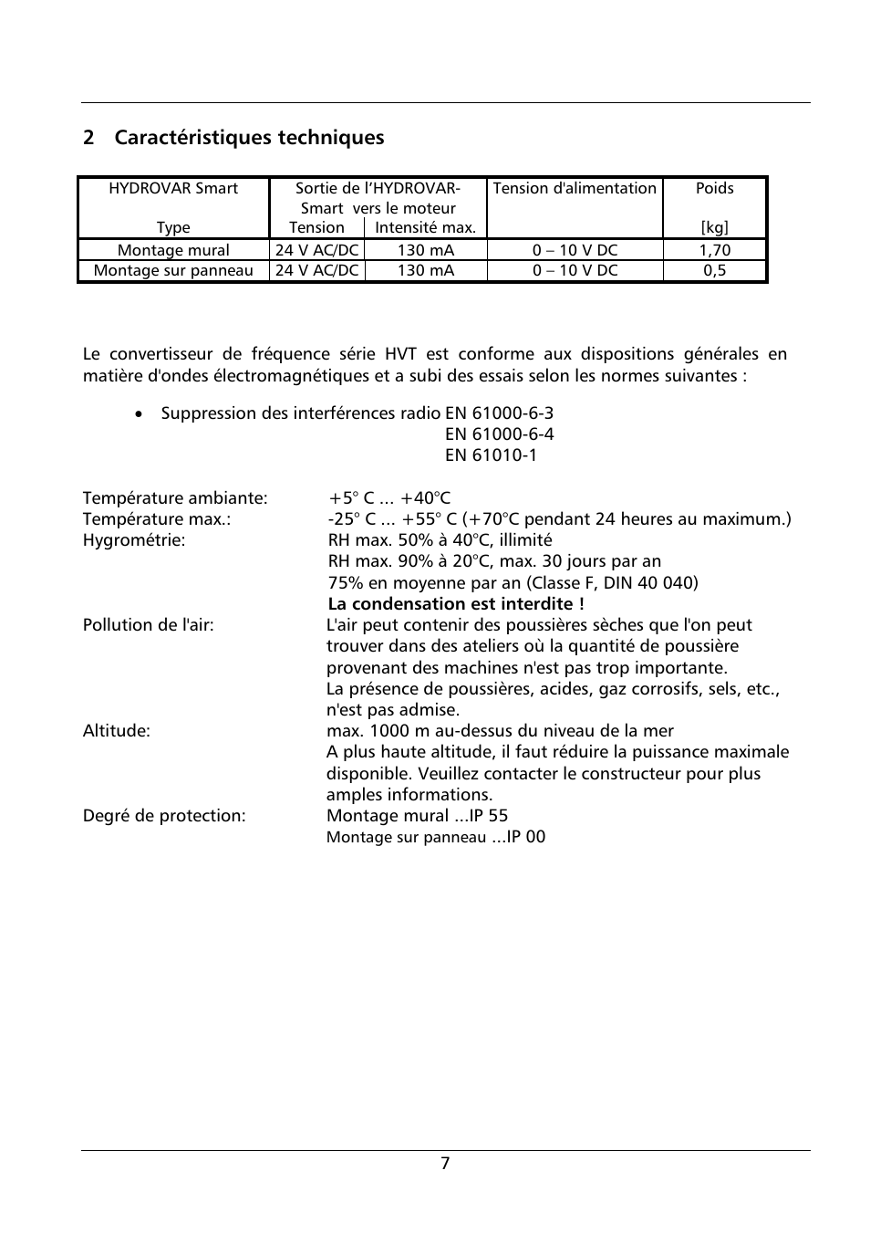 2 caractéristiques techniques | Xylem HYDROVAR Smart User Manual | Page 93 / 128