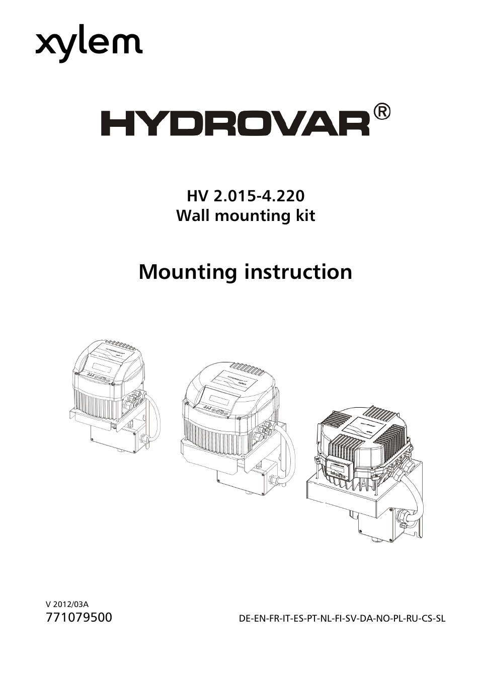 Xylem HYDROVAR Wall Mounting Kit HV 2.015-4.220 User Manual | 28 pages
