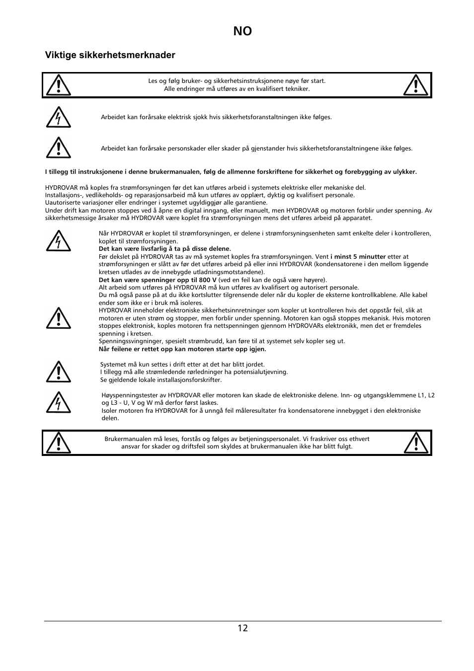Viktige sikkerhetsmerknader | Xylem HYDROVAR Wall Mounting Kit HV 2.015-4.220 User Manual | Page 13 / 28