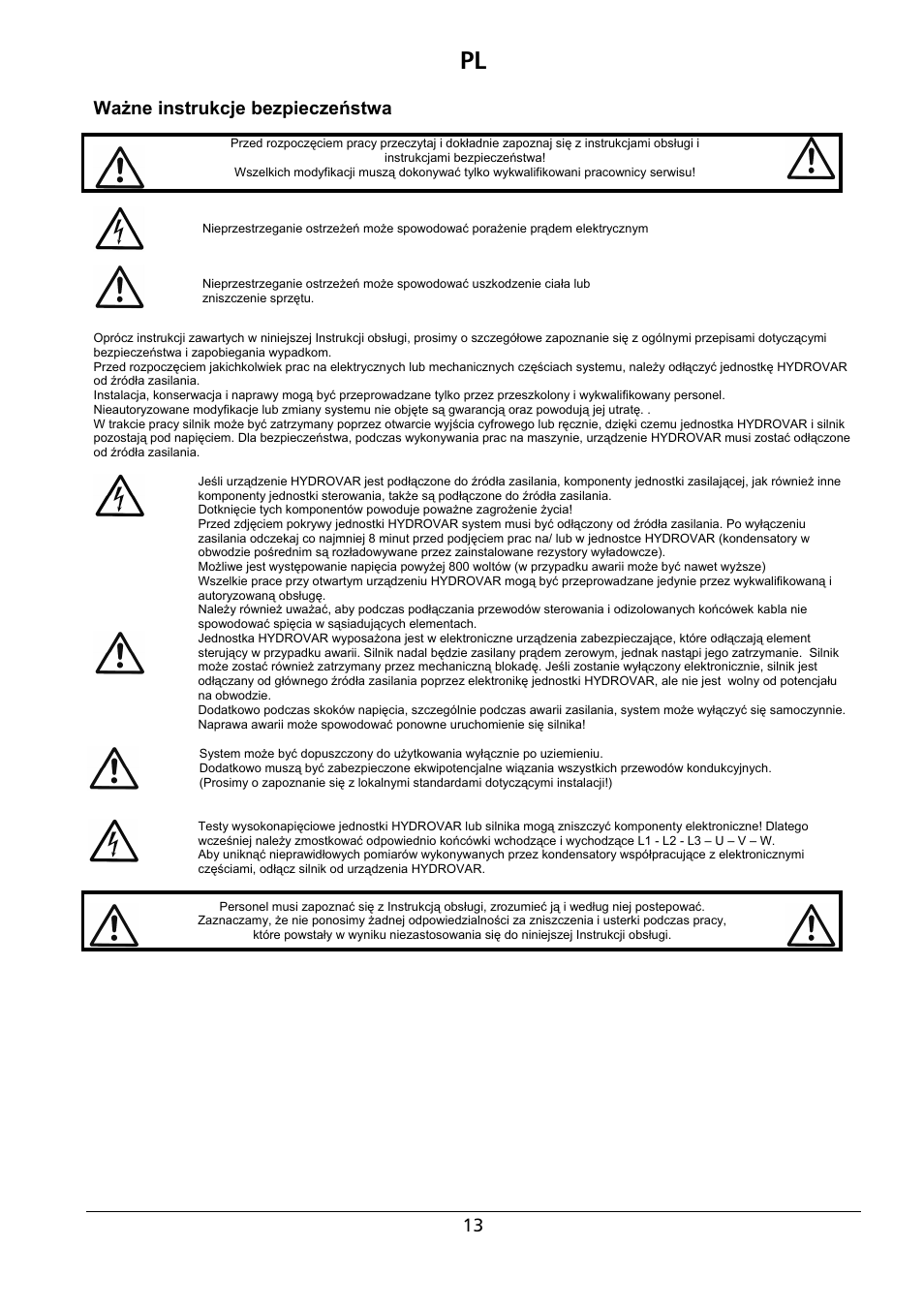 Ważne instrukcje bezpieczeństwa | Xylem HYDROVAR Wall Mounting Kit HV 2.015-4.220 User Manual | Page 14 / 28