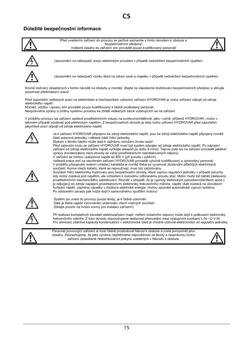Důležité bezpečnostní informace | Xylem HYDROVAR Wall Mounting Kit HV 2.015-4.220 User Manual | Page 16 / 28