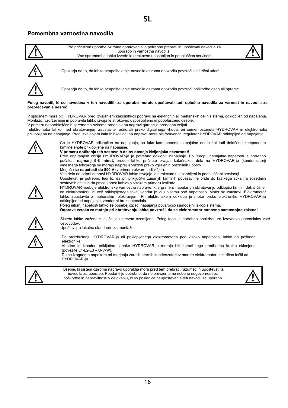 Pomembna varnostna navodila | Xylem HYDROVAR Wall Mounting Kit HV 2.015-4.220 User Manual | Page 17 / 28