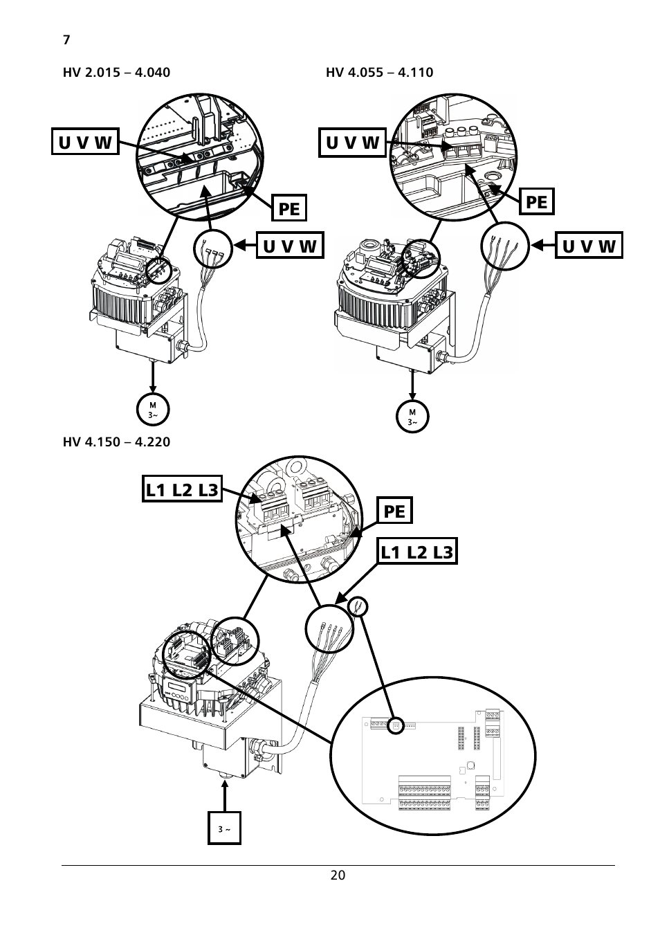 U v w | Xylem HYDROVAR Wall Mounting Kit HV 2.015-4.220 User Manual | Page 21 / 28
