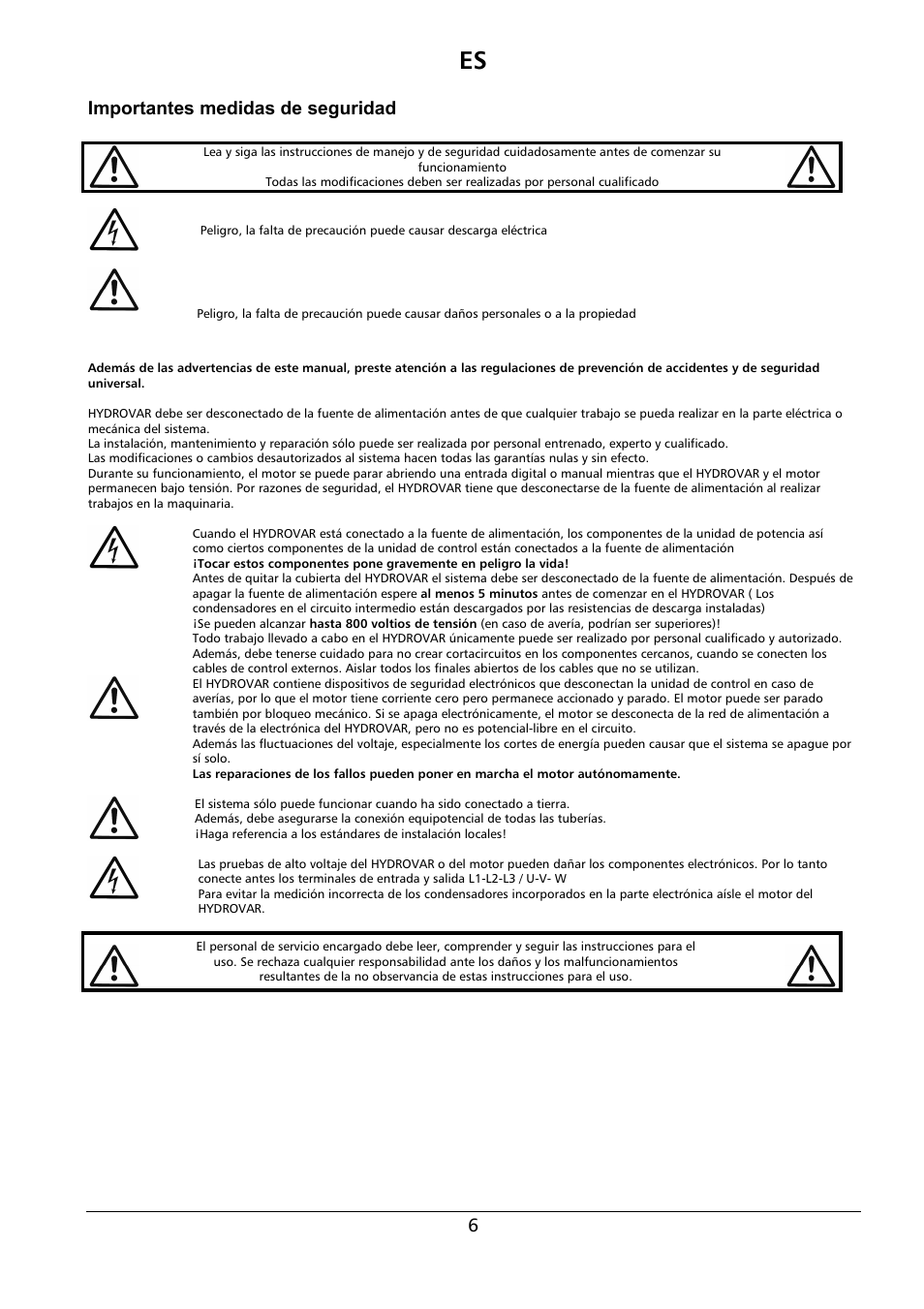 Importantes medidas de seguridad | Xylem HYDROVAR Wall Mounting Kit HV 2.015-4.220 User Manual | Page 7 / 28