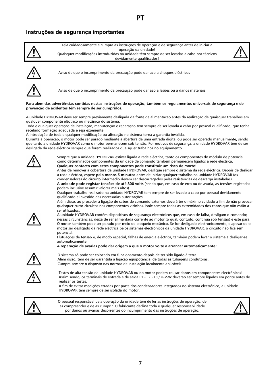 Instruções de segurança importantes | Xylem HYDROVAR Wall Mounting Kit HV 2.015-4.220 User Manual | Page 8 / 28