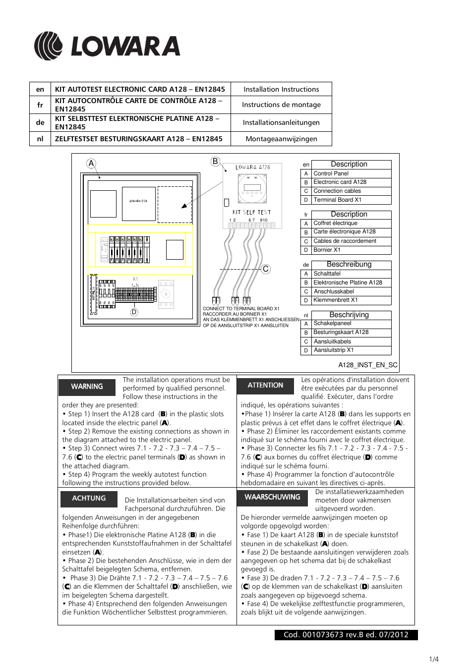 Xylem Kit autotest electronic card A128 EN 12845 User Manual | 4 pages