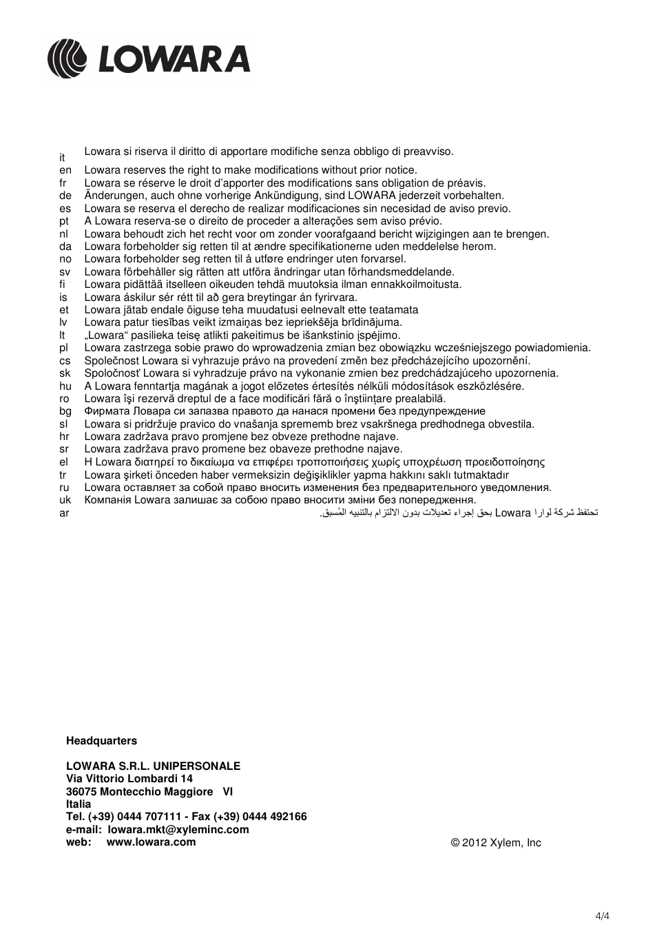Xylem Kit autotest electronic card A128 EN 12845 User Manual | Page 4 / 4