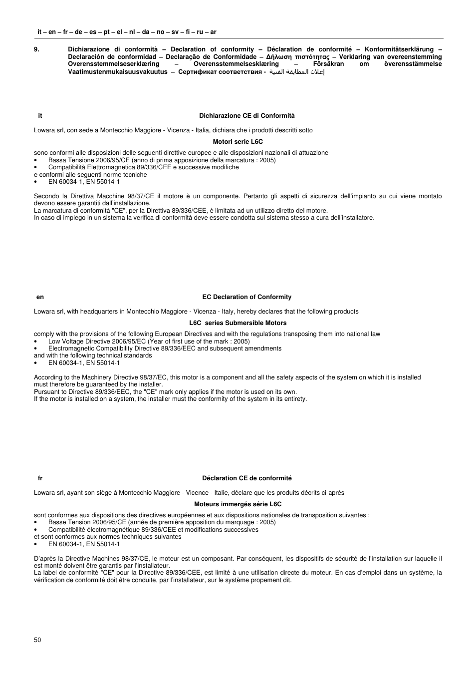 Xylem L6C User Manual | Page 50 / 56