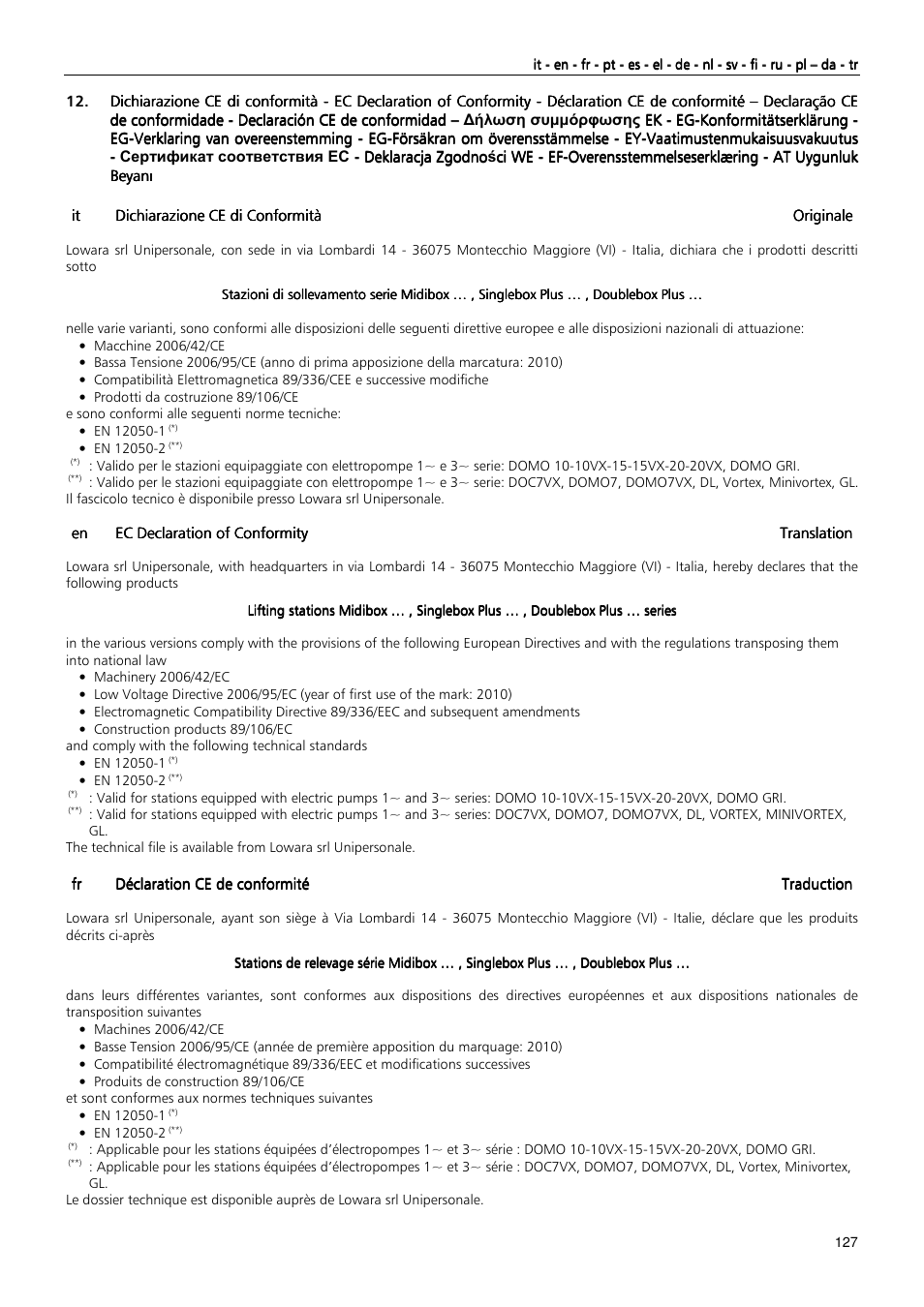 Xylem MIDIBOX SINGLEBOX PLUS DOUBLEBOX PLUS User Manual | Page 127 / 132
