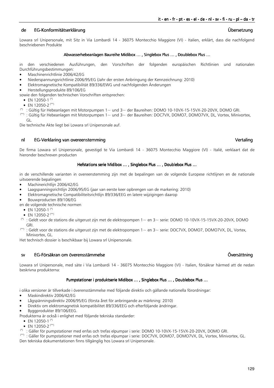 Xylem MIDIBOX SINGLEBOX PLUS DOUBLEBOX PLUS User Manual | Page 129 / 132