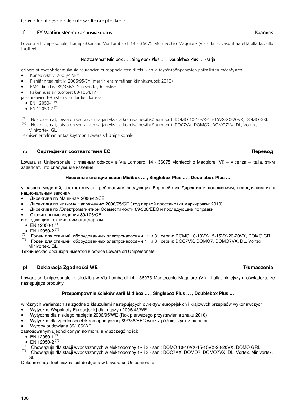 Xylem MIDIBOX SINGLEBOX PLUS DOUBLEBOX PLUS User Manual | Page 130 / 132
