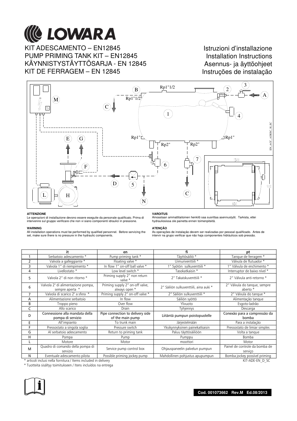 Xylem Pump priming tank kit EN12845 User Manual | 2 pages
