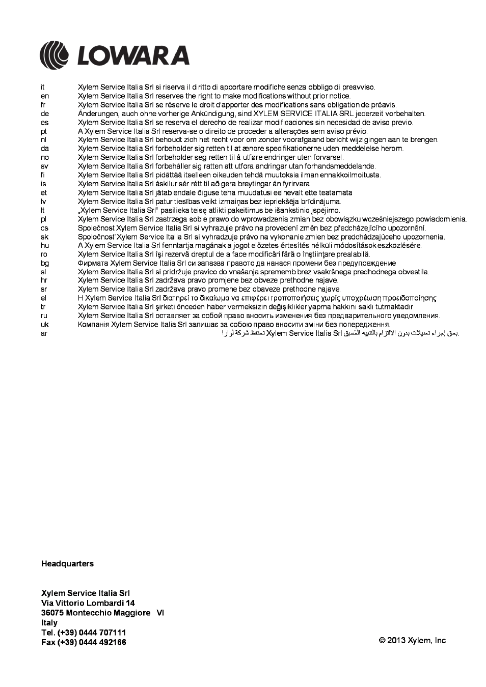 Xylem Pump priming tank kit EN12845 User Manual | Page 2 / 2