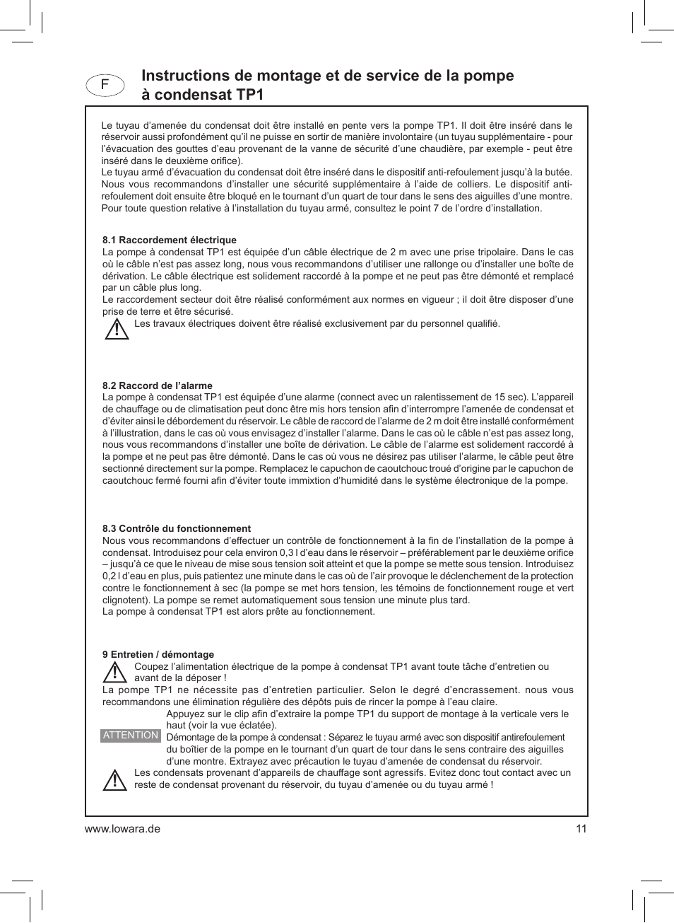 F8.2 | Xylem TP1 User Manual | Page 11 / 24