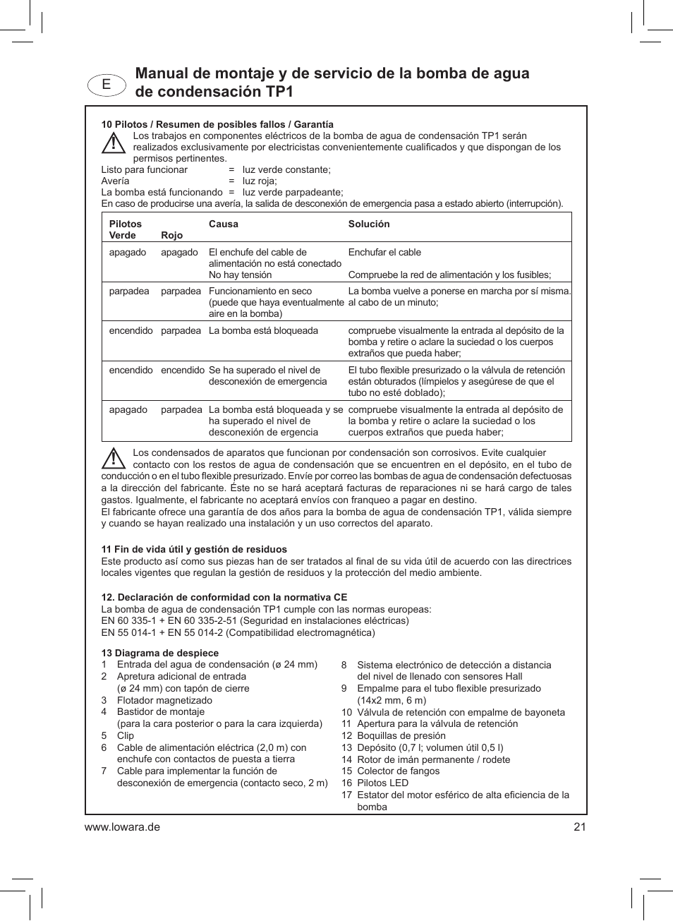 Xylem TP1 User Manual | Page 21 / 24