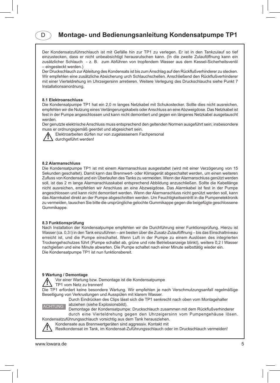 D8.2 | Xylem TP1 User Manual | Page 5 / 24