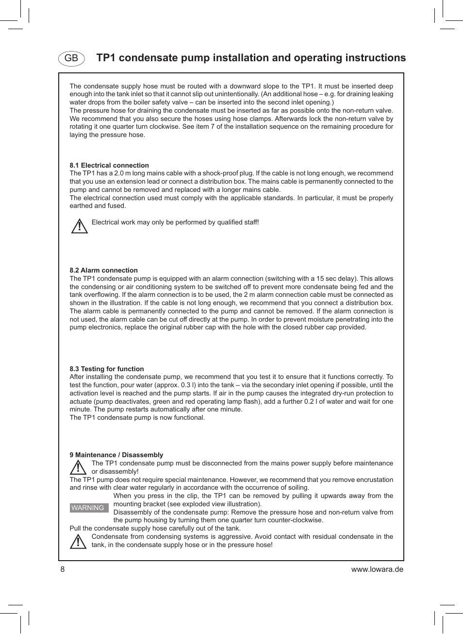 Gb 8.2 | Xylem TP1 User Manual | Page 8 / 24