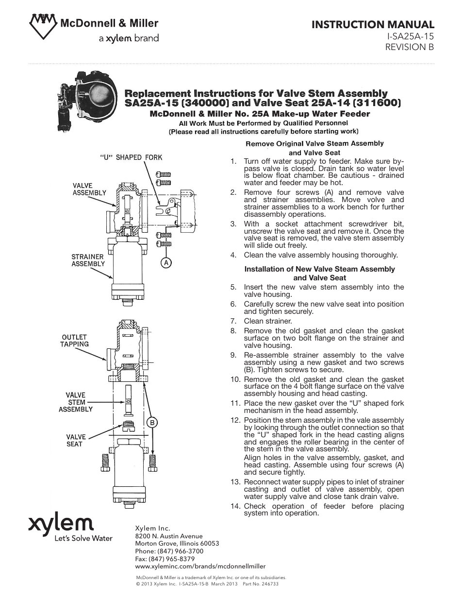 Xylem I SA25A 15 B McDonnell & Miller No. 25A Make-up Water Feeder User Manual | 1 page