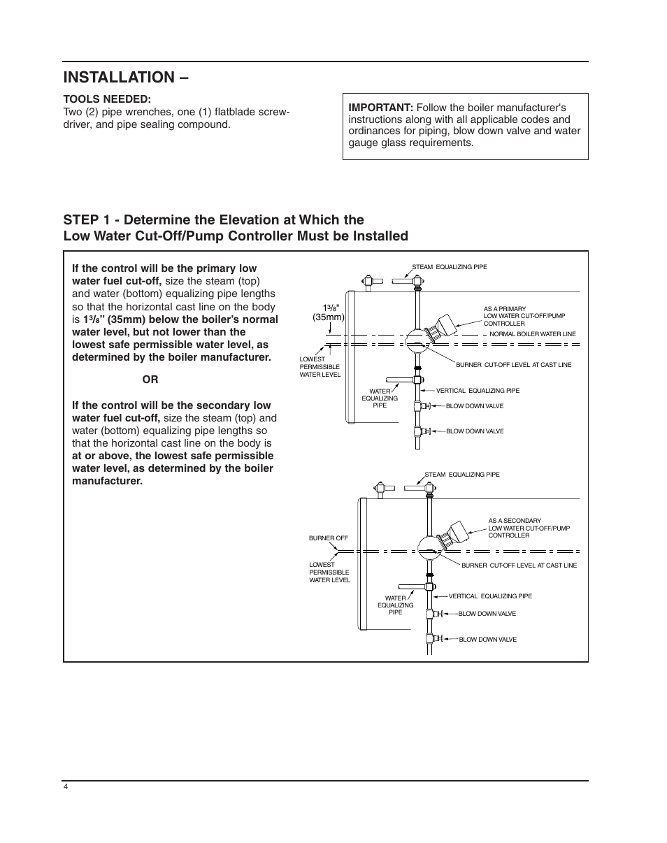 Installation | Xylem MM 414B Series 150E and 157E Low Water Cut-Off/Pump Controllers For Steam Boilers and Other Level Control Applications User Manual | Page 4 / 16