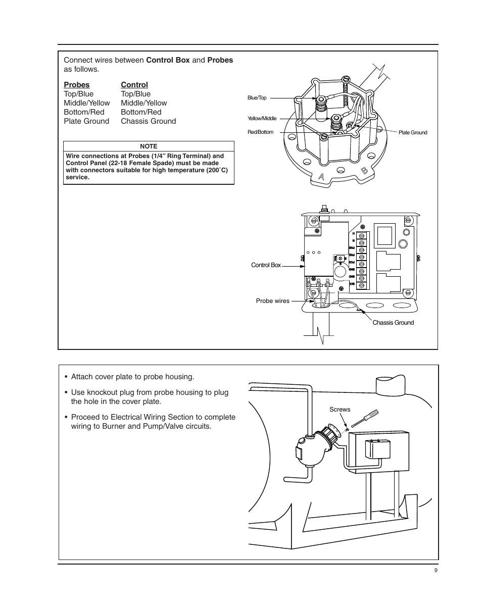 Screws, Probe wires control box chassis ground | Xylem MM 414B Series 150E and 157E Low Water Cut-Off/Pump Controllers For Steam Boilers and Other Level Control Applications User Manual | Page 9 / 16