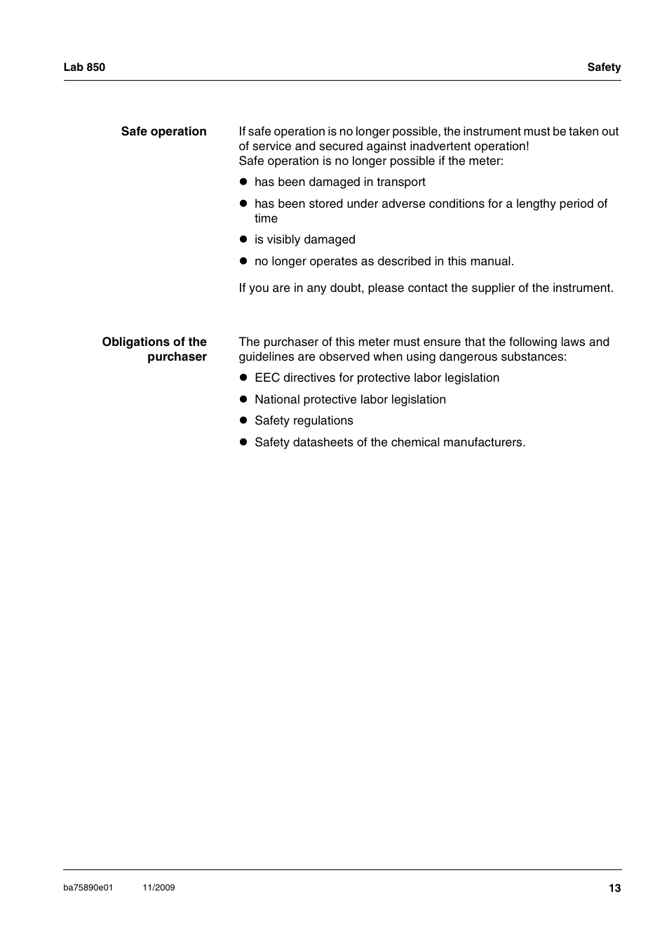 Xylem Lab 850, starting from serial number 09470315 User Manual | Page 13 / 73