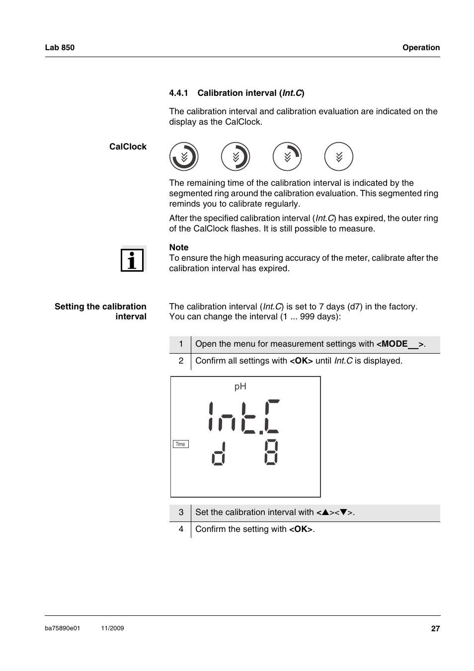 1 calibration interval (int.c), Calibration interval ( int, Ct n 1 | Xylem Lab 850, starting from serial number 09470315 User Manual | Page 27 / 73