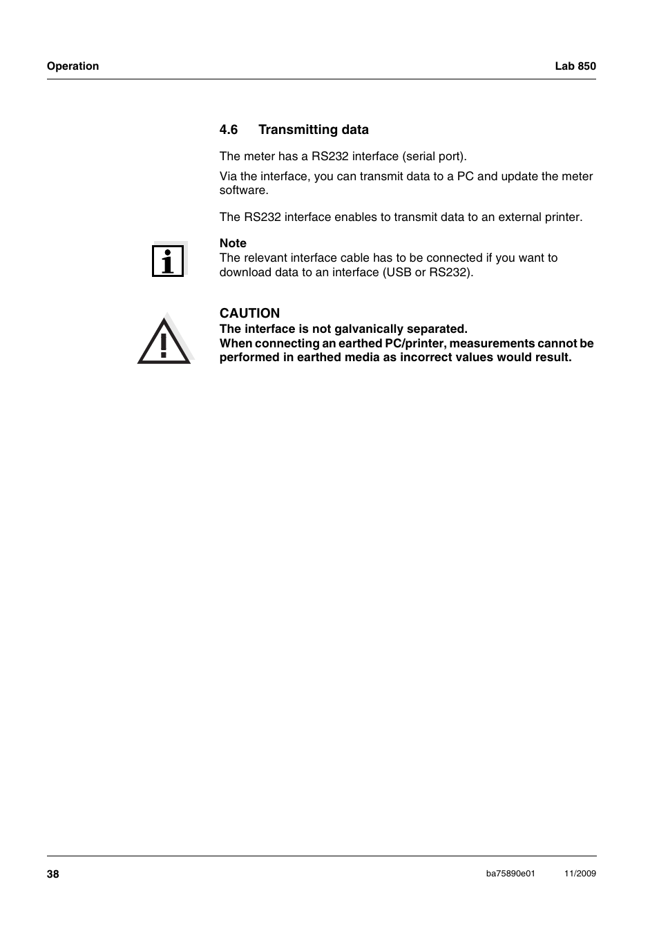 6 transmitting data, Transmitting data | Xylem Lab 850, starting from serial number 09470315 User Manual | Page 38 / 73