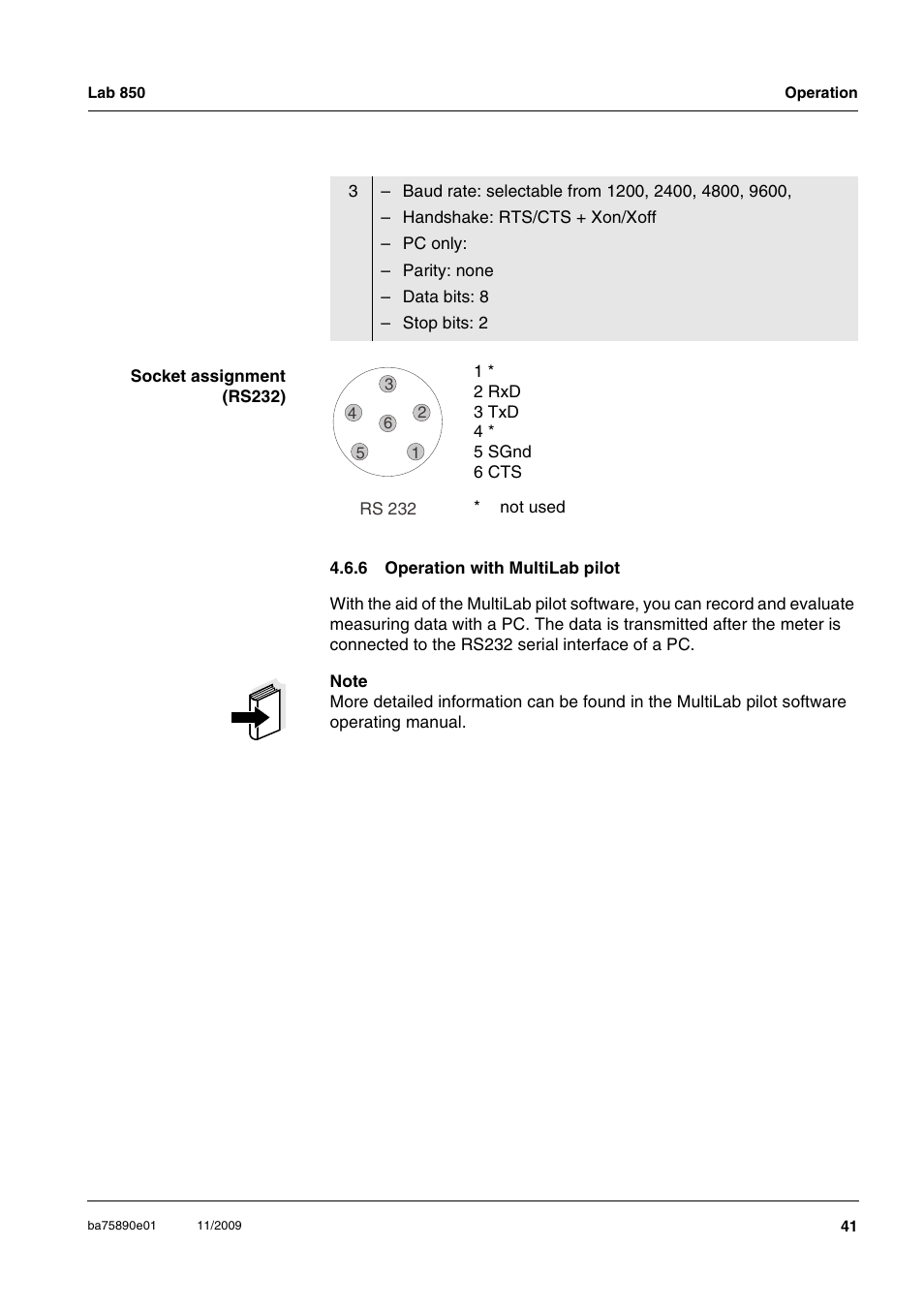 6 operation with multilab pilot, Operation with multilab pilot | Xylem Lab 850, starting from serial number 09470315 User Manual | Page 41 / 73