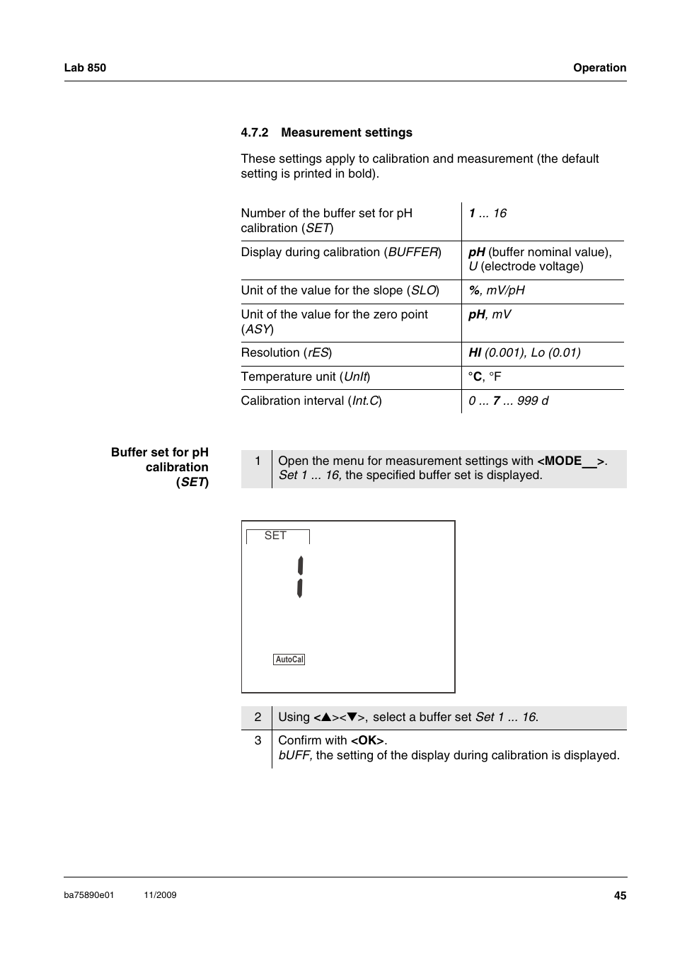 2 measurement settings, Measurement settings | Xylem Lab 850, starting from serial number 09470315 User Manual | Page 45 / 73