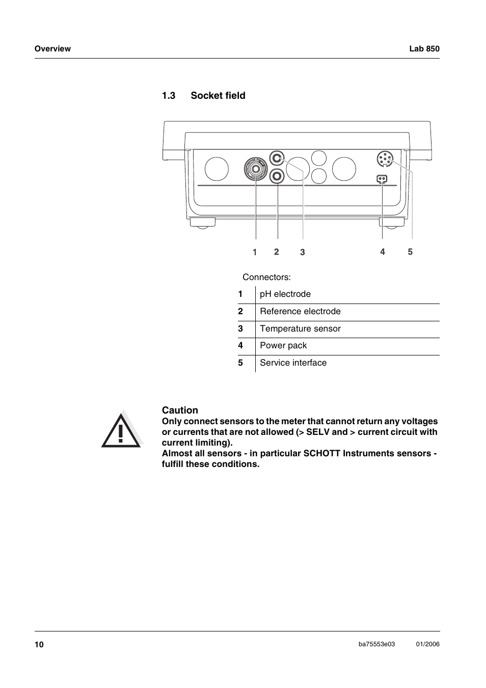 3 socket field, Socket field | Xylem Lab 850, up to serial number 09470314 User Manual | Page 10 / 61