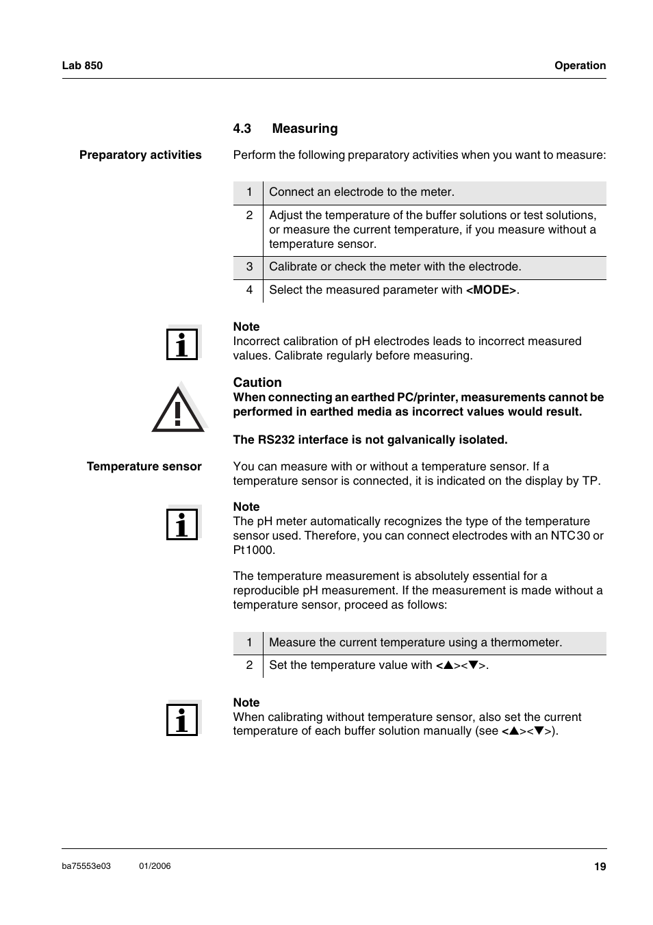 3 measuring, Measuring | Xylem Lab 850, up to serial number 09470314 User Manual | Page 19 / 61