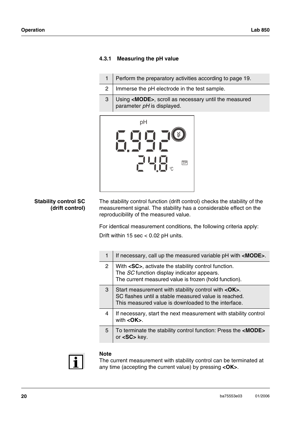 1 measuring the ph value, Measuring the ph value | Xylem Lab 850, up to serial number 09470314 User Manual | Page 20 / 61