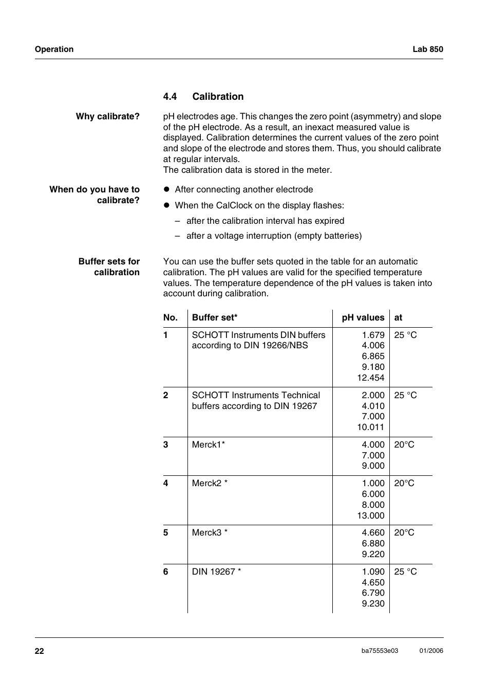 4 calibration, Calibration | Xylem Lab 850, up to serial number 09470314 User Manual | Page 22 / 61