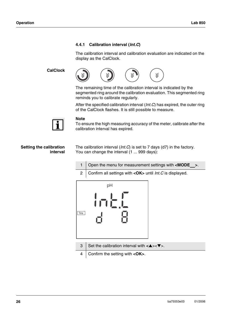 1 calibration interval (int.c), Calibration interval ( int, Ct n 1 | Xylem Lab 850, up to serial number 09470314 User Manual | Page 26 / 61