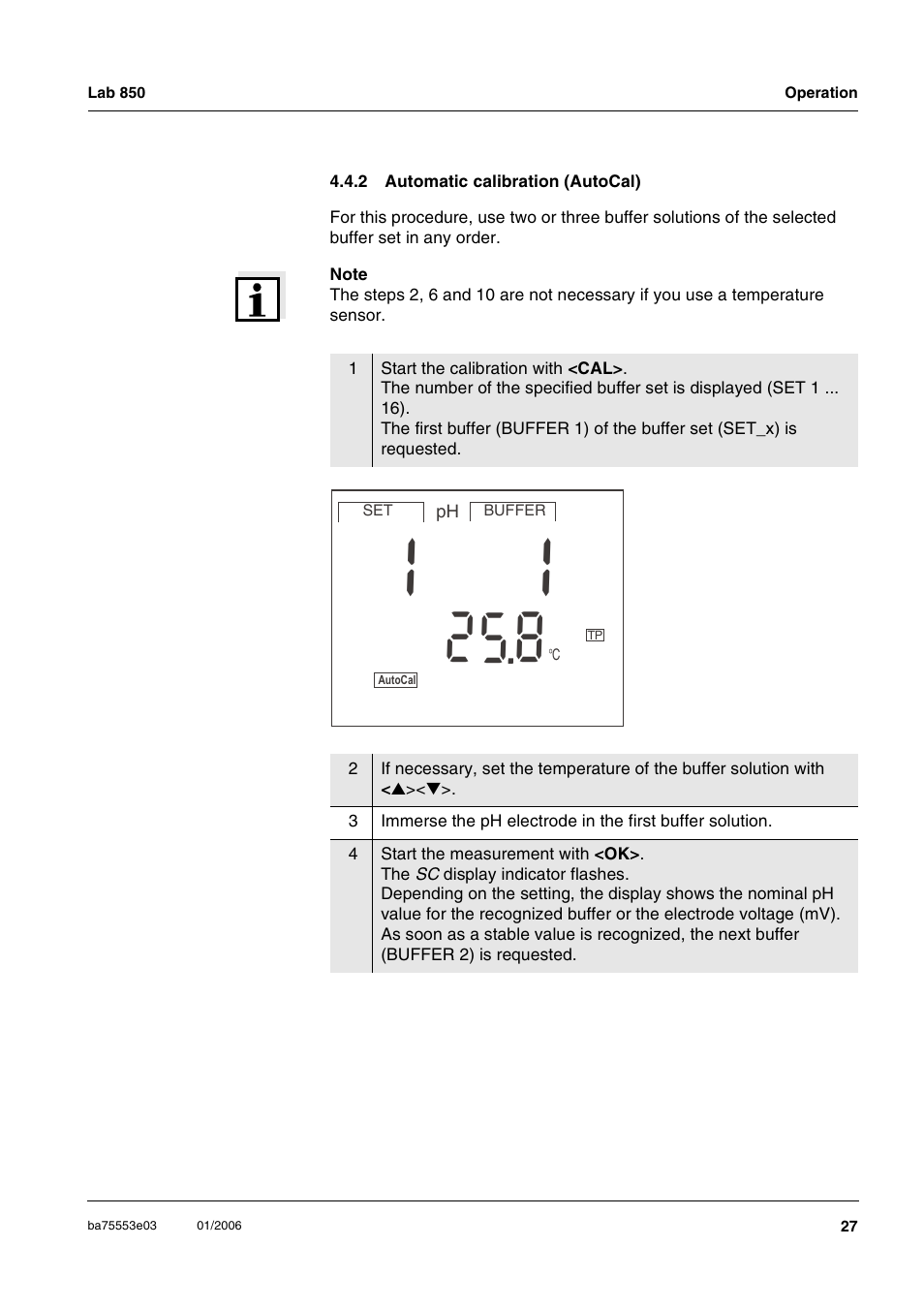 2 automatic calibration (autocal), Automatic calibration (autocal) | Xylem Lab 850, up to serial number 09470314 User Manual | Page 27 / 61