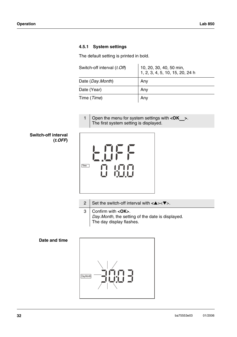 1 system settings, System settings, Fo t | Xylem Lab 850, up to serial number 09470314 User Manual | Page 32 / 61