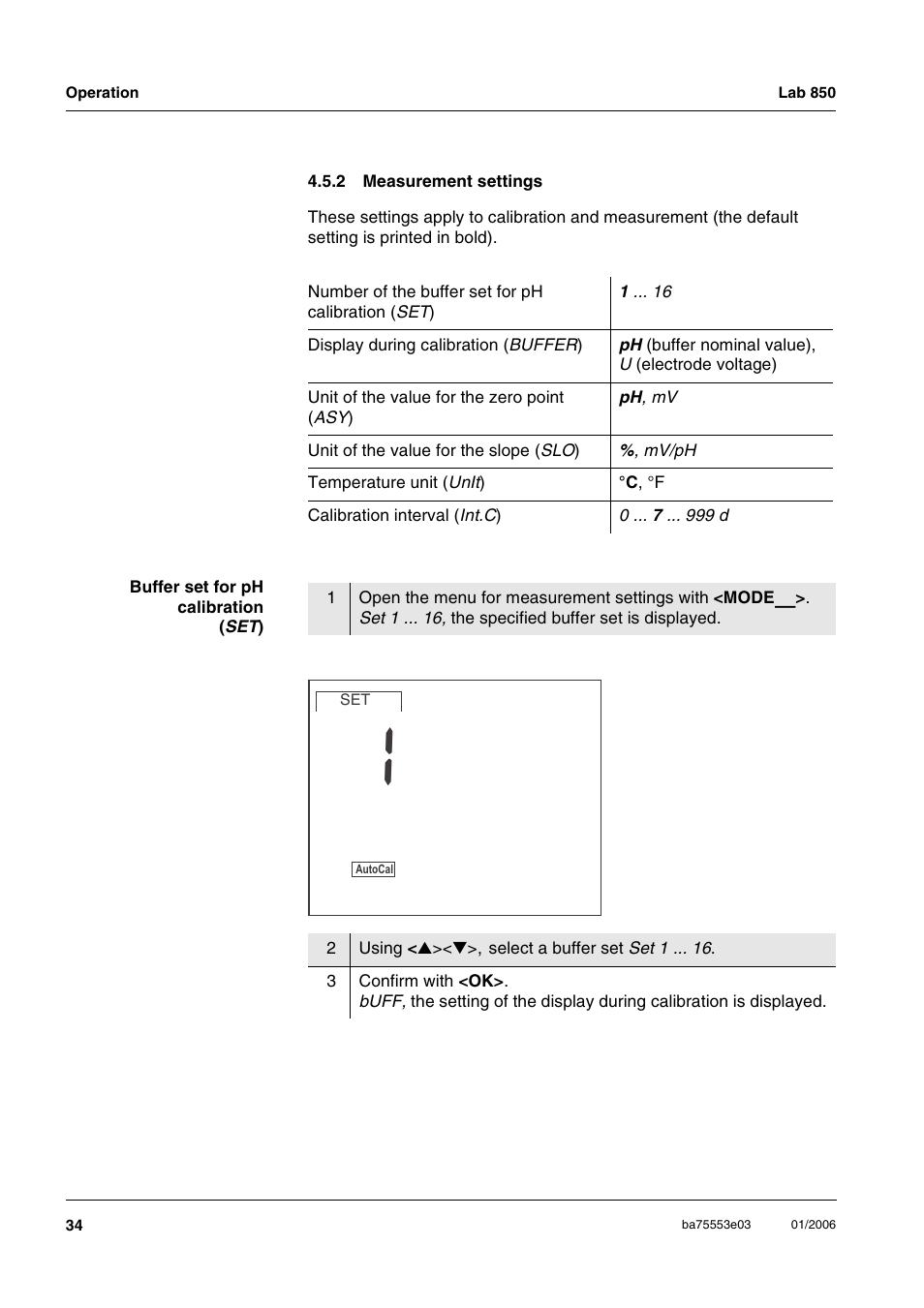 2 measurement settings, Measurement settings | Xylem Lab 850, up to serial number 09470314 User Manual | Page 34 / 61