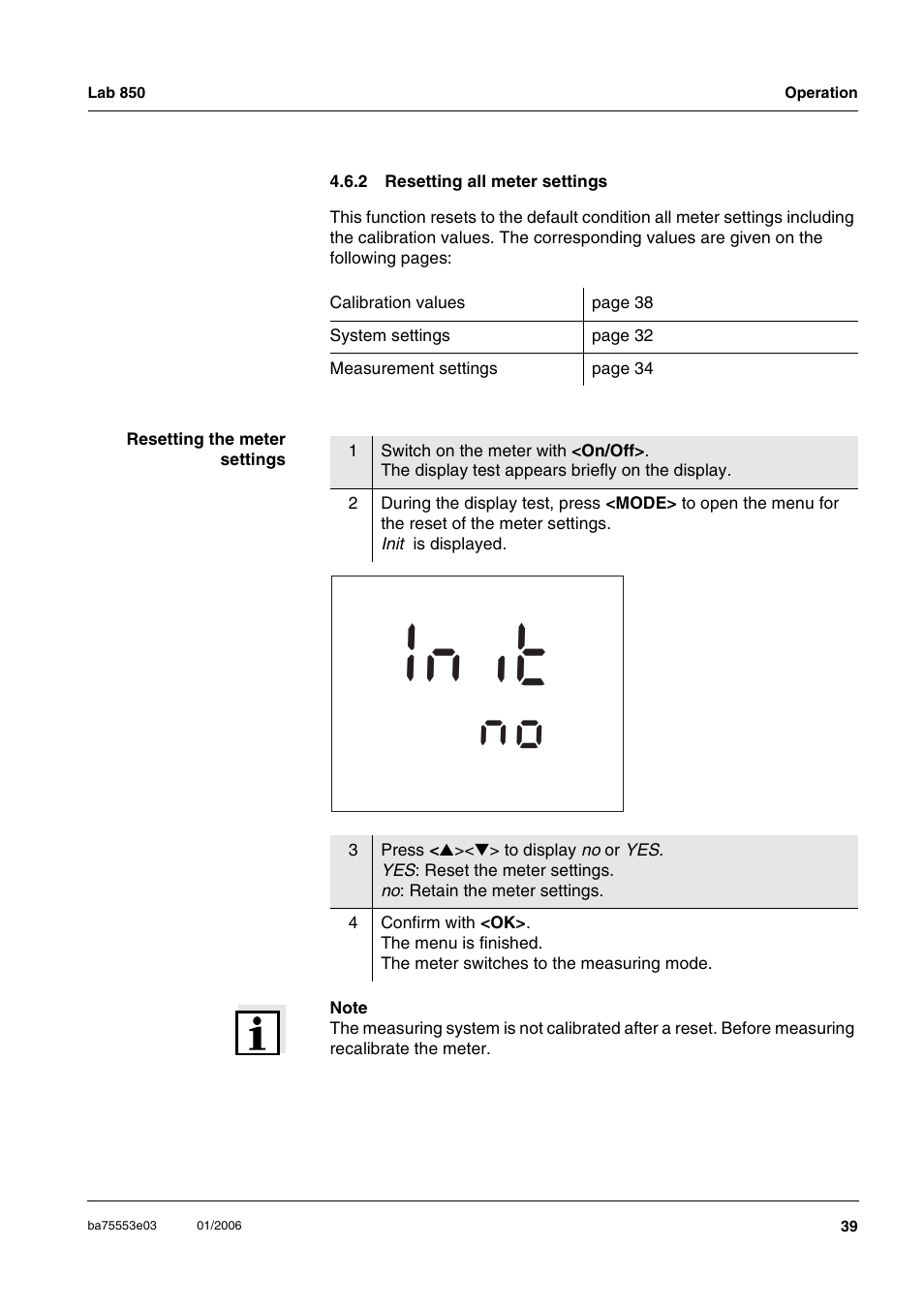 2 resetting all meter settings, Resetting all meter settings, Ti n i | Xylem Lab 850, up to serial number 09470314 User Manual | Page 39 / 61