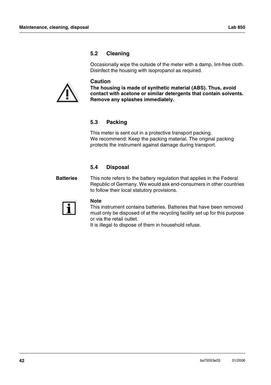 2 cleaning, 3 packing, 4 disposal | Cleaning, Packing, Disposal | Xylem Lab 850, up to serial number 09470314 User Manual | Page 42 / 61