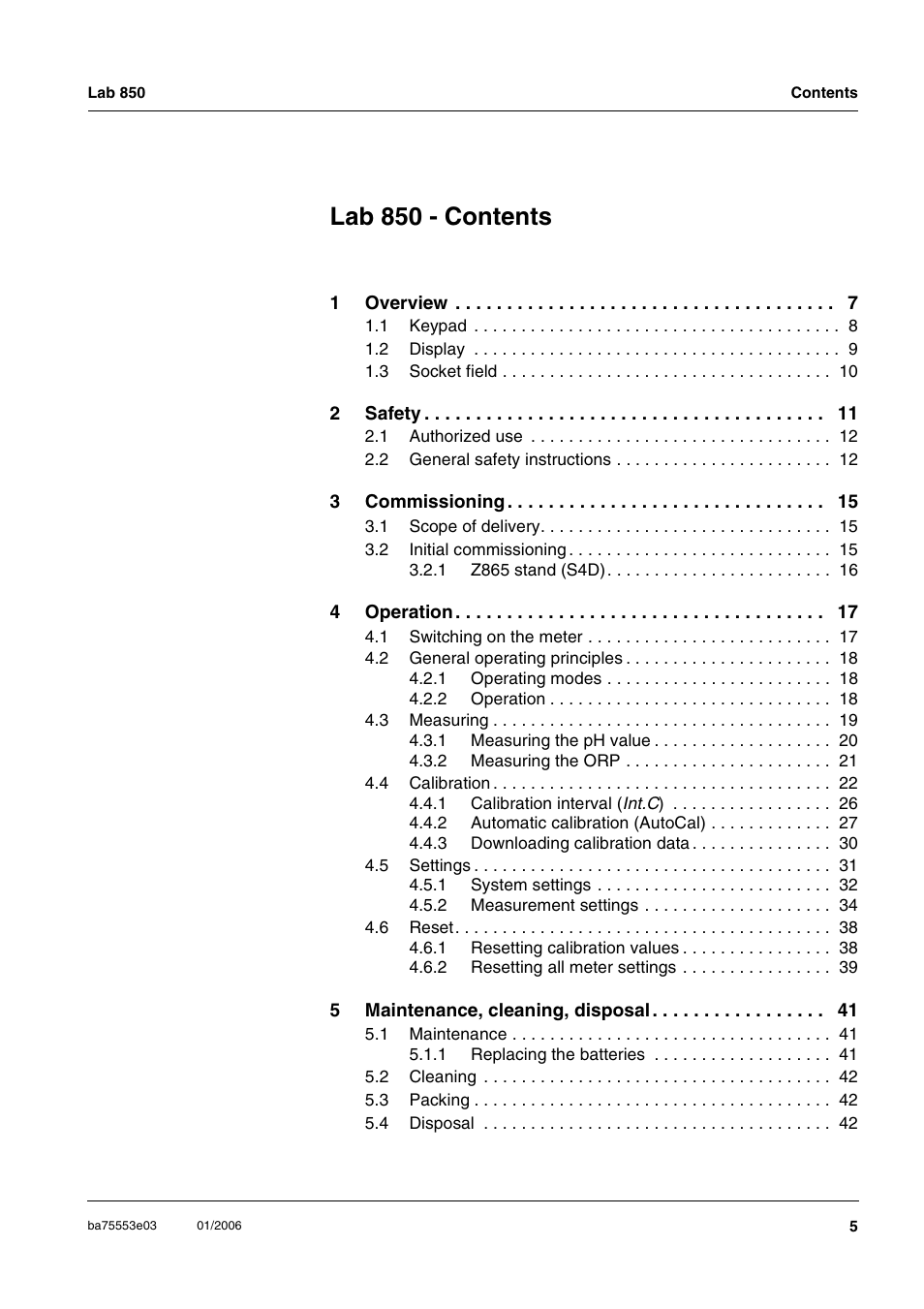 Lab 850 - contents | Xylem Lab 850, up to serial number 09470314 User Manual | Page 5 / 61