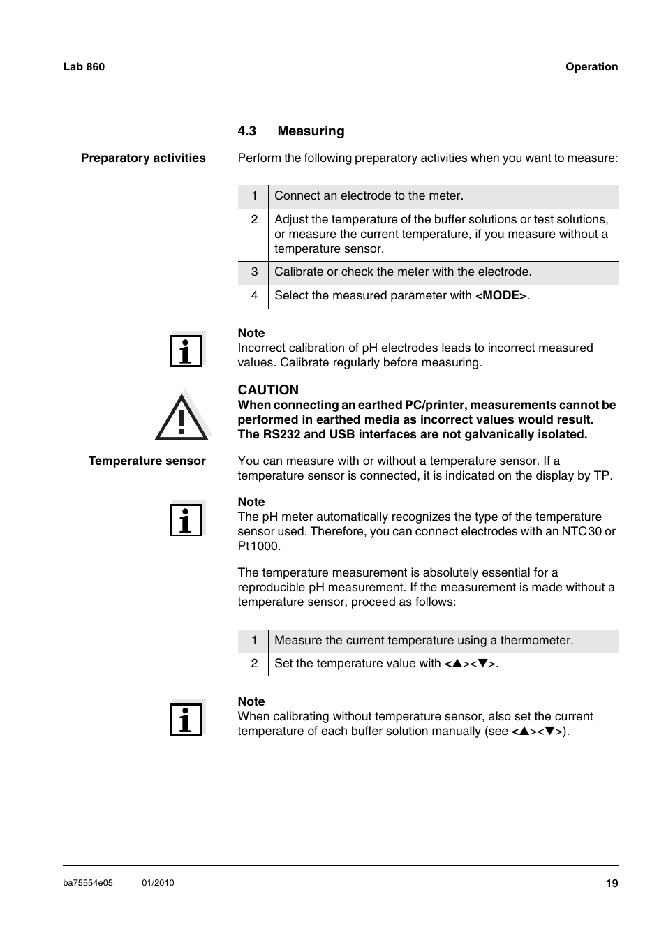 3 measuring, Measuring | Xylem Lab 860 User Manual | Page 19 / 74