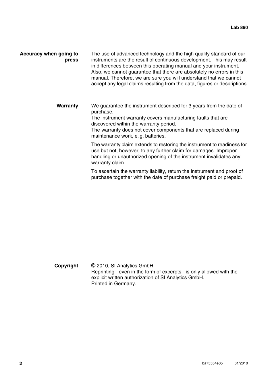 Xylem Lab 860 User Manual | Page 2 / 74