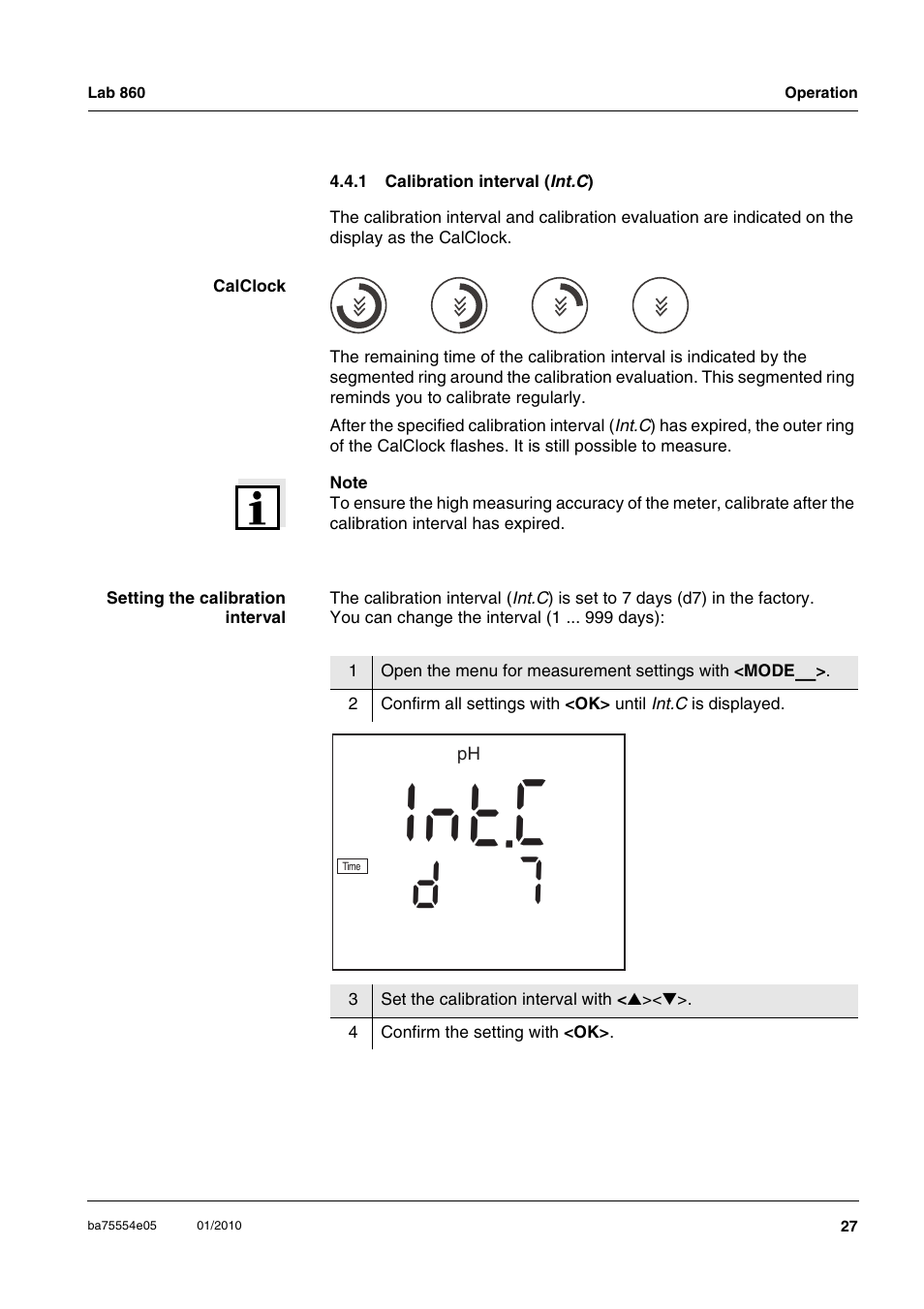 1 calibration interval (int.c), Calibration interval ( int, Ct n 1 | Xylem Lab 860 User Manual | Page 27 / 74